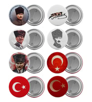 Atatürk ve Türk Bayrağı Çanta Rozeti Seti 8 Adet En Büyük Boy 5.8cm İğneli Broş