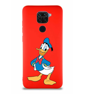 Xiaomi Redmi Note 9 Soft Premier Kapak Donald Duck-C Tasarımlı Silikon Kılıf - Kırmızı (Şeffaf)