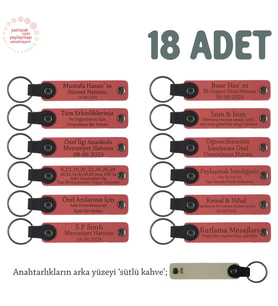 Narçiçeği & Sütlü Kahve, Öğrencilerle Birlikte Paylaşılan, 18'li Anahtarlık Set, İsme Özel Hatıra (Nar Çiçeği)