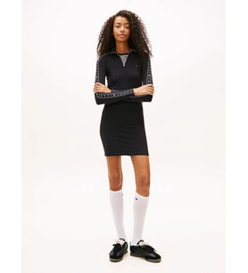 Tommy Hilfiger TJW Yarım Fermuarlı Şerit Detaylı Kadın Siyah Elbise DW0DW22529BDS