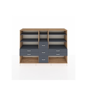 Hyperion Dolap 8 Raflı 7 Çekmeceli  220x44x163 Çam-Antrasit