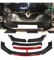 Renault Megane MK4 Kırmızı Renkli Şeritli Dilli Ön Lip 4 Prç Parlak Siyah ABS 2016 - 2021