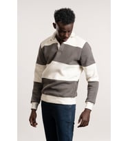 FBI Polo Yaka Kalın Çizgili 3 İplik İçi Şardonlu Slimfit Sweatshirt (Antrasit)