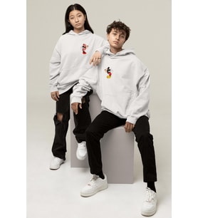 Mickey ve Minnie Sevgili/Çift/Arkadaşlık 2'li Kapşonlu Sweatshirt Seti (Beyaz)