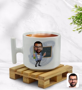 BK Gift Kişiye Özel Erkek Kimya Öğretmeni Karikatürlü T Kulplu Beyaz Middle Kupa Bardak-1