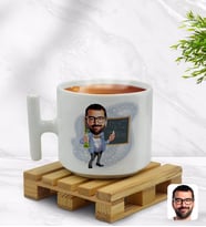 BK Gift Kişiye Özel Erkek Kimya Öğretmeni Karikatürlü T Kulplu Beyaz Middle Kupa Bardak-1