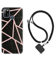 INFINIX Smart 4 5 6 Zero 8 S5 Pro Kılıf Boyun Askılı Silikon Pembe Şeritli Mermer 1312