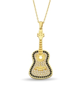 18K Altın Kaplamalı 925 Ayar Gümüş Gitar Kolye - 23174002