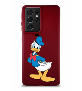 Samsung Galaxy S21 Ultra Soft Premier Kapak Donald Duck-D Tasarımlı Silikon Kılıf - Mürdüm (Şeffaf)
