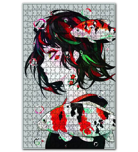 Cakapuzzle Japon Kızı ve Japon Balıkları Puzzle Yapboz MDF (Ahşap) (120 Parça)