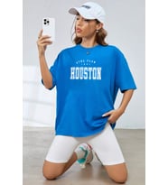 Unisex Houston Baskılı T-shirt (Mavi)