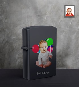 Kişiye Özel Erkek Bebek Karikatürlü UV Siyah Benzinli Cakmak  Model-1