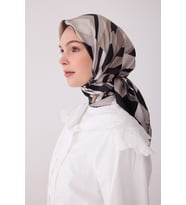 Obje Desen İpek Twill Eşarp  - 2026 İlkbahar-Yaz (T)  4300 (Vizon)