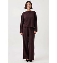 Kadın Büyük Beden Reglan Kollu Bisiklet Yaka Uzun Örme Sweatshirt %100 Pamuk Jakar Dokulu Günlük