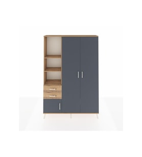 Arges Dolap 5 Raflı 2 Çekmeceli Tek Askılı 132x30x195 Çam-Antrasit/Çam