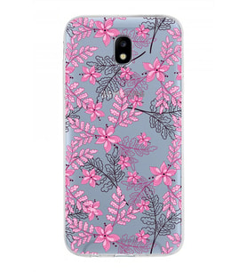 Samsung Galaxy J5 Pro Kapak Floral Pembe Tasarımlı Şeffaf Silikon Kılıf
