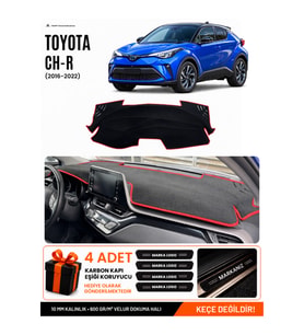 TOYOTA CHR (2016-2022) Uyumlu Torpido Örtüsü Torpido Kılıfı - Siyah Kırmızı