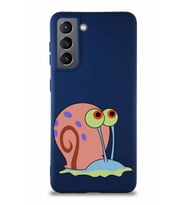 Samsung Galaxy S21 Soft Premier Kapak Salyangoz Gary Tasarımlı Silikon Kılıf - Lacivert (Şeffaf)