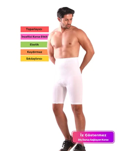 Özel Üretim Kalça Karın Sıkılaştırıcı Diş Duruş Sağlayan Toparlayıcı Esnek Rahat Erkek Boxer Korse (Beyaz)