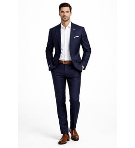 Erkek Silim Fit Yelekli Çift Yırtmaçlı Takım Elbise BGL-ST05327 (Lacivert)