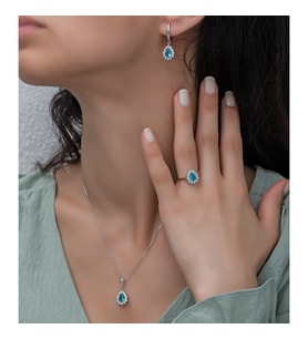 Aqua Marin Taşlı Gümüş set