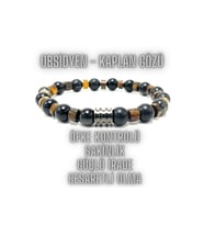 SERTİFİKALI Obsidyen  Kaplan Gözü Doğal Taş  Bileklik  8mm Misinalı