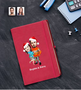 Kişiye Özel Yılbaşı Sevgili Karikatürlü Kırmızı Defter Model-7