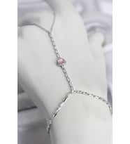 Gümüş Renk Pirinç Zirkon Taşlı Pembe Kalp Model Şahmeran TJ-SN772