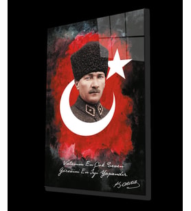 Vatanını En Çok Seven Görevini En İyi Yapandır Atatürk Türk Bayrağı Cam Tablo, Ev Ofis Duvar Dekoru