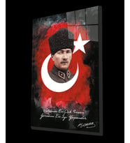 Vatanını En Çok Seven Görevini En İyi Yapandır Atatürk Türk Bayrağı Cam Tablo, Ev Ofis Duvar Dekoru