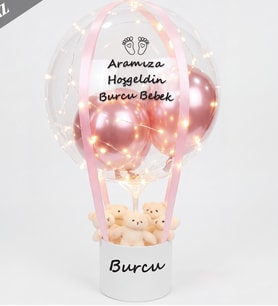 Kişiye Özel Mesajlı Led Işıklı Uçan Balon Ayıcık Kutusu - Yıldönümü & Sevgiliye Hediye