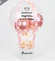 Kişiye Özel Mesajlı Led Işıklı Uçan Balon Ayıcık Kutusu - Yıldönümü & Sevgiliye Hediye