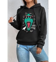 Unisex T - Rex Baskılı Sweatshirt (Siyah)