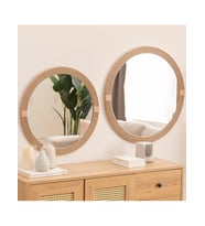 Dfn Wood Masif Ahşap 2'li Yuvarlak Dekoratif Duvar Salon Banyo Aynası 70,60 Cm Çap