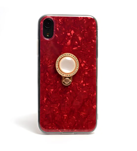 iPhone XS Max 6.5 Kılıf Parlak Mermer Desenli Yüzüklü Vista Silikon Kılıf (Kırmızı)