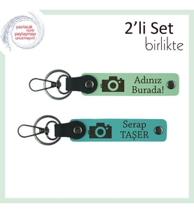 Fotoğraf Temalı Kişisel Anahtarlık Hediyesi, Kalıcı Hatıra Seven Sevgiliye, Açık Yeşil-Koyu Turkuaz (Çok Renkli)