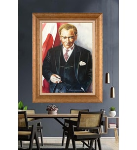 Altın Varaklı Çerçeveli Paspartulu Atatürk Tablo nh258 (Gold)