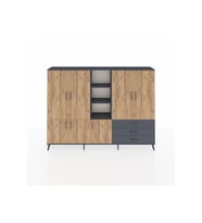 Arges Dolap 11 Raflı 3 Çekmeceli 7 Kapaklı 220x30x163 Antrasit-Çam/Antrasit