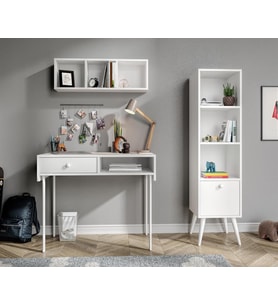 MAJOR BEYAZ ÇALIŞMA MASASI ÜST MODÜL VE KİTAPLIK SET