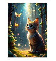 Renkli Kelebekler Ve Kedi Modern Mdf Tablo