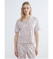 LCW DREAM Pembe Gömlek Yaka Kedi Baskılı Kadın Pijama Üstü