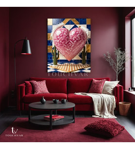 Dikey Kanvas Tablo Kanatlı Kalp ve Kaktüs Modern Sanat Tablosu Ev Ofis Duvar Dekoru