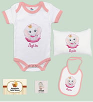 BK Kids Kişiye Özel İsimli 5 Parça Pembe Bebek Body Zıbın Yastık Hediye Seti, Yeni Doğan Bebek Giyim Hediyesi-3