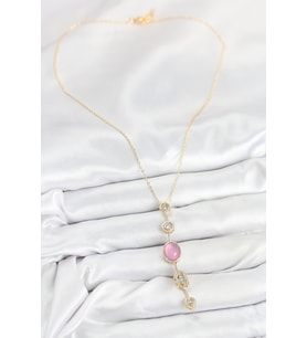Pirinç Zincir Pembe Gold Renk Zirkon Taşlı Y Kolye 5886 - HPSBYI3285-2377