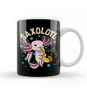 Cute & Funny Saxolotl Adorable Axolotl Playing Sax Kupa Bardak Porselen
