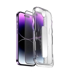 iPhone 16 Uyumlu Tam Kaplayan Siyah Çerçeveli Magic Ekran Koruyucu Cam Kolay Uygulama Aparatlı (Şeffaf)