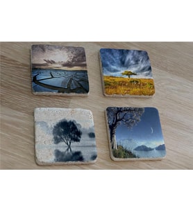 Tek Ağaçlı Manzaralar Doğal Taş Bardak Altlığı 4'lü set - Natural Stone Coasters