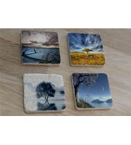 Tek Ağaçlı Manzaralar Doğal Taş Bardak Altlığı 4'lü set - Natural Stone Coasters