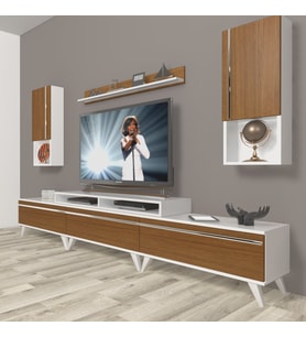 Decoraktiv Ekoflex 270TA Mdf Retro Tv Ünitesi Tv Sehpası - Beyaz Ceviz (Beyaz - Ceviz)