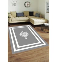 Gri Çerçeveli Kaymaz Tabanlı Makinede Yıkanabilir Halı AR070 - 100 x 160 cm